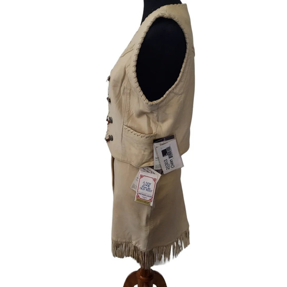 Pioneer Wear Vintage NOS Bone Cream Leather Fully‎ Lined Western Cowgirl Vest - Picture 4 of 16